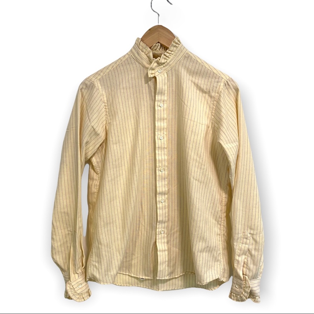 Vintage Cream 1980's Victorian Style Ruffle High Collar Blouse Cottagecore